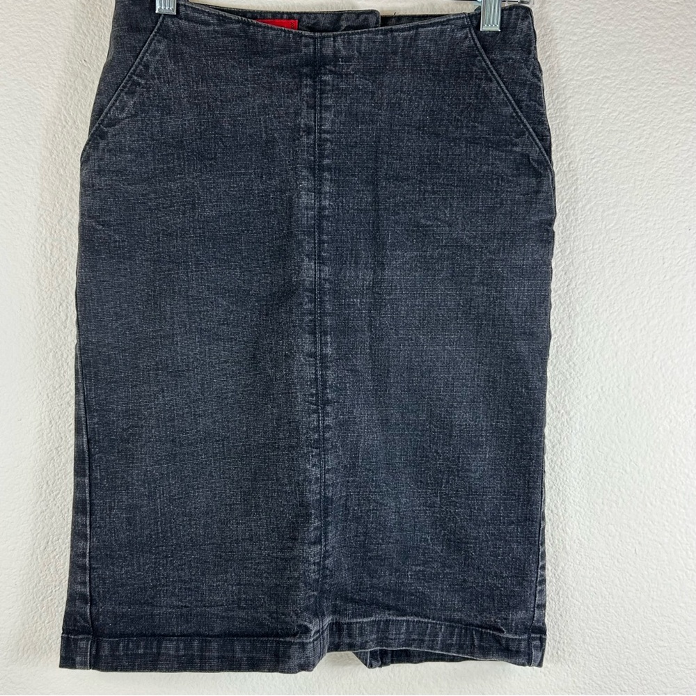 Vintage Bebe Made in USA Stonewashed Black Denim Pencil Skirt, Sz 27